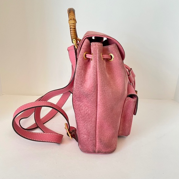 SALE❤️❤️❤️Gucci Pink Suede Leather Mini Backpack Bamboo - Picture 9 of 15